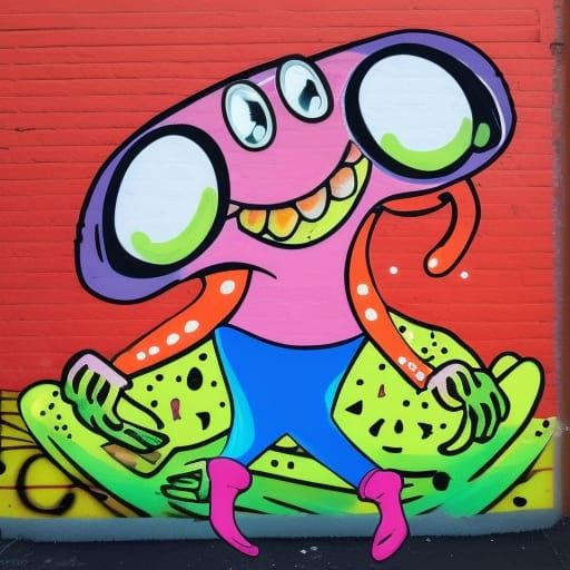 Funny Dancing Sandwich Character in Graffiti Art
