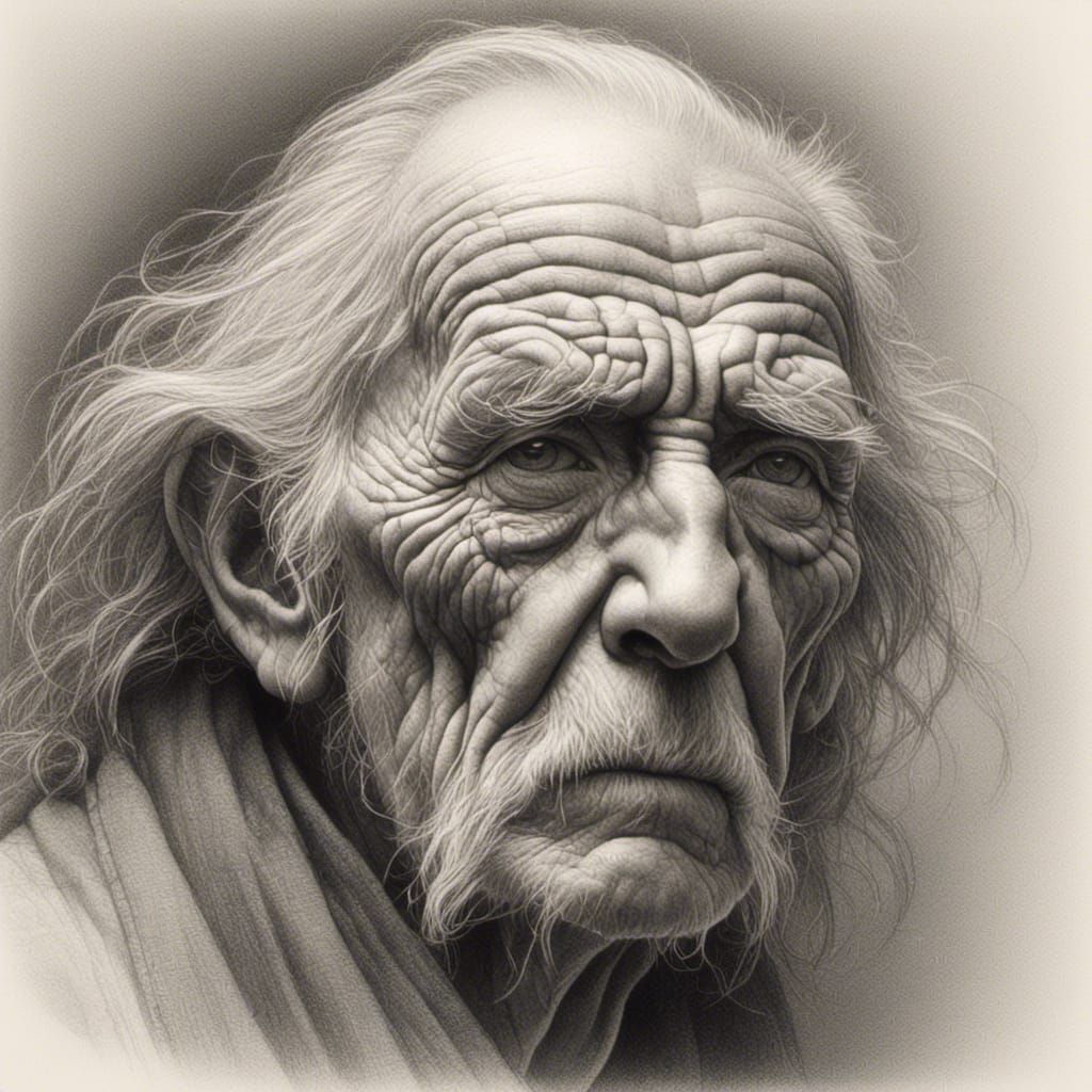 Detailed Pencil Portrait of a Wrinkled Old Man