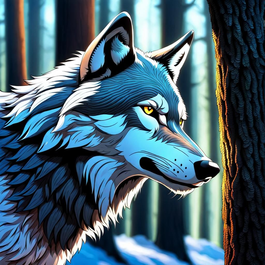 Detailed 3D Wolf Portrait with Forest Background