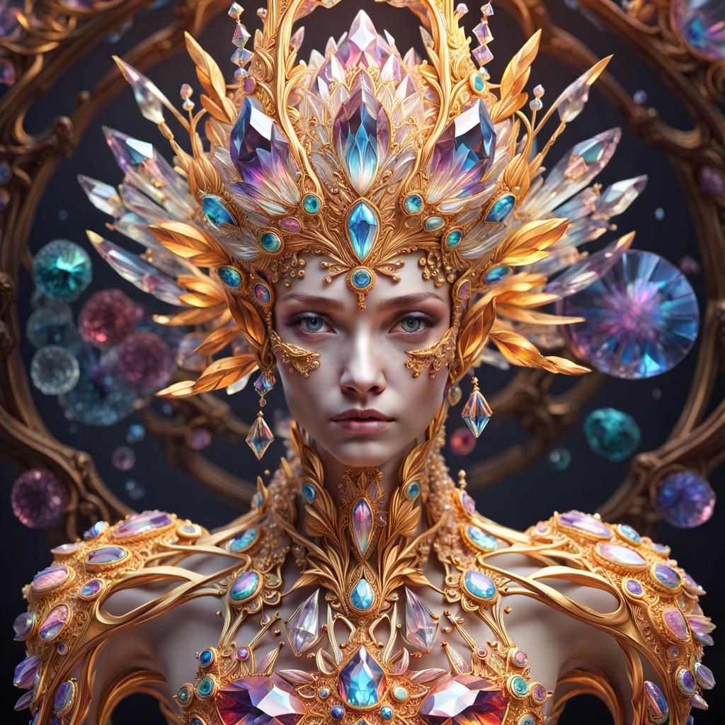 Crystal Humanoid with Transparent Body in 3D