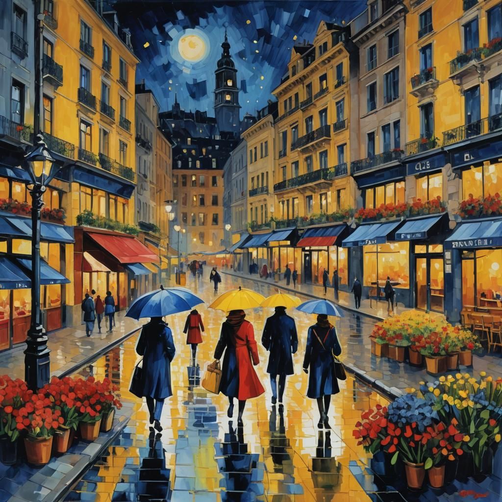 Surreal Cityscape at Night in Expressionist Style