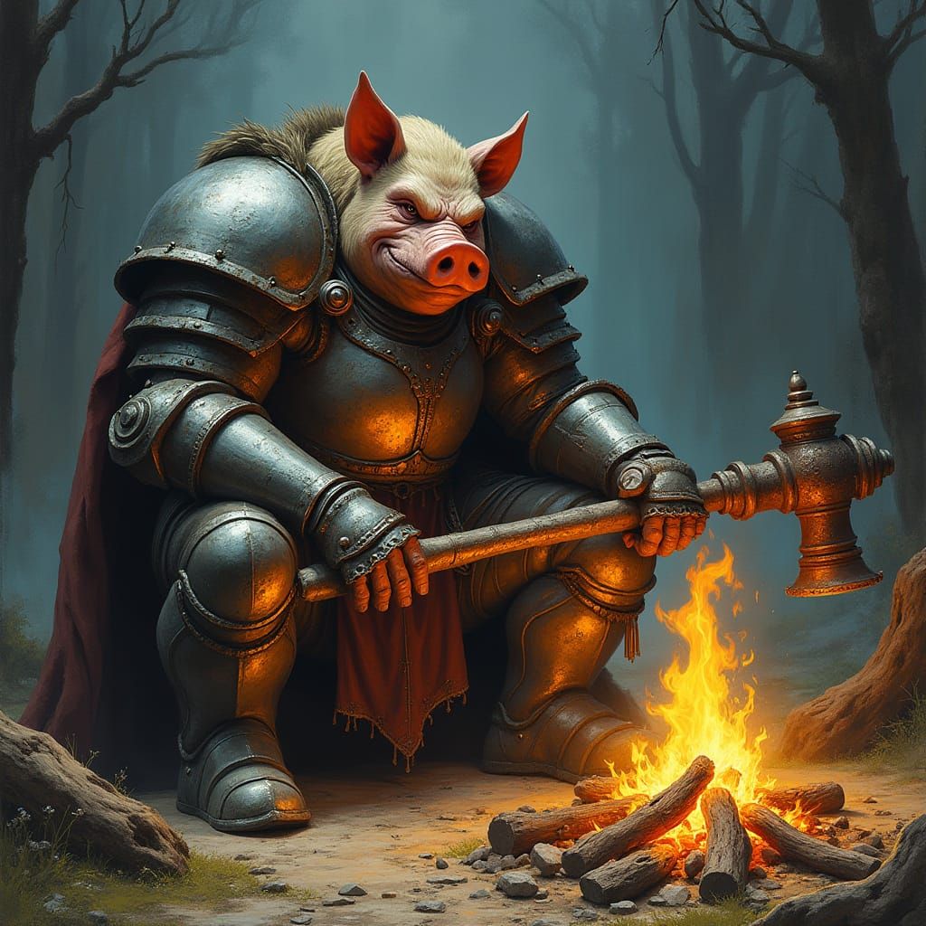 Orc Knight with Toilet Flail by Campfire