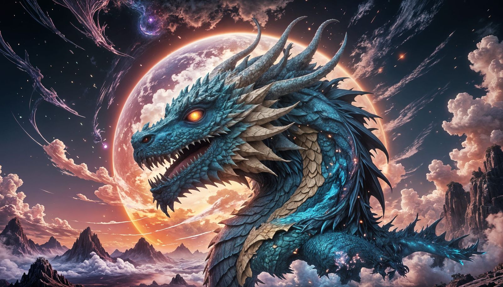 Surreal Dragon Basks in Cosmic Sunset Glory