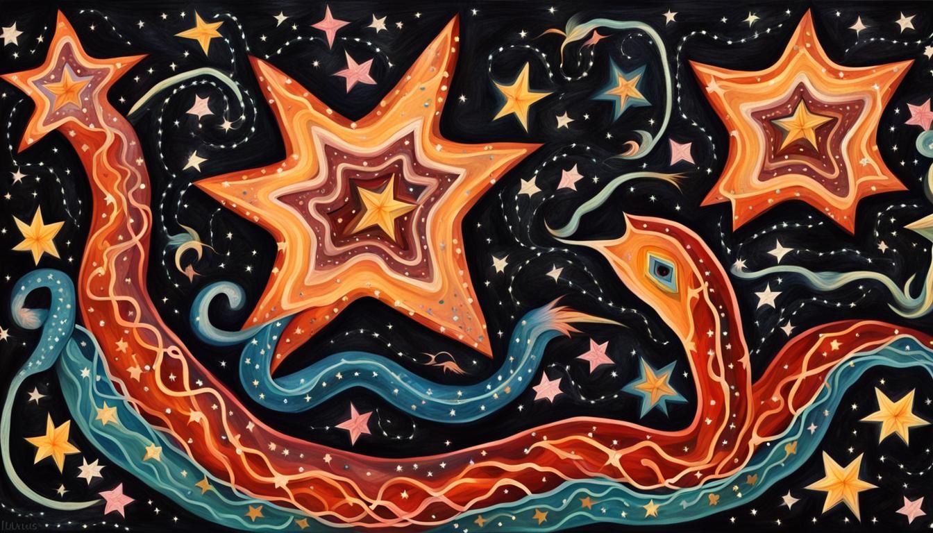 Electromagnetic Jelly Snake with Newborn Stars, Folk Art