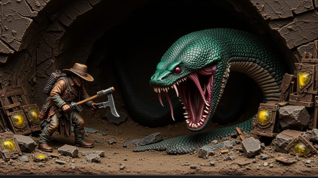 Prospector Awakens Snake in Detailed Diorama
