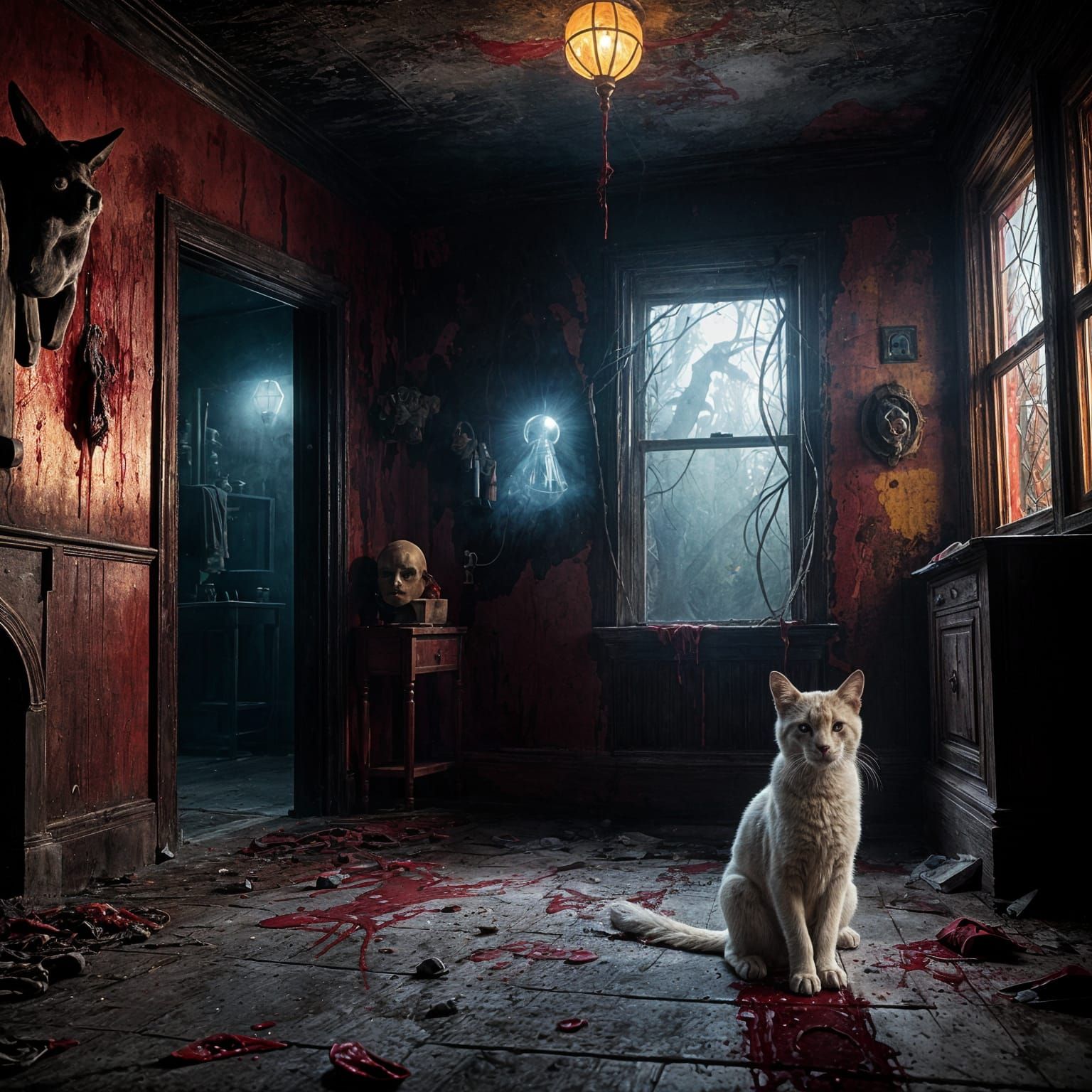 Cat and Haunted House in Ominous Colors