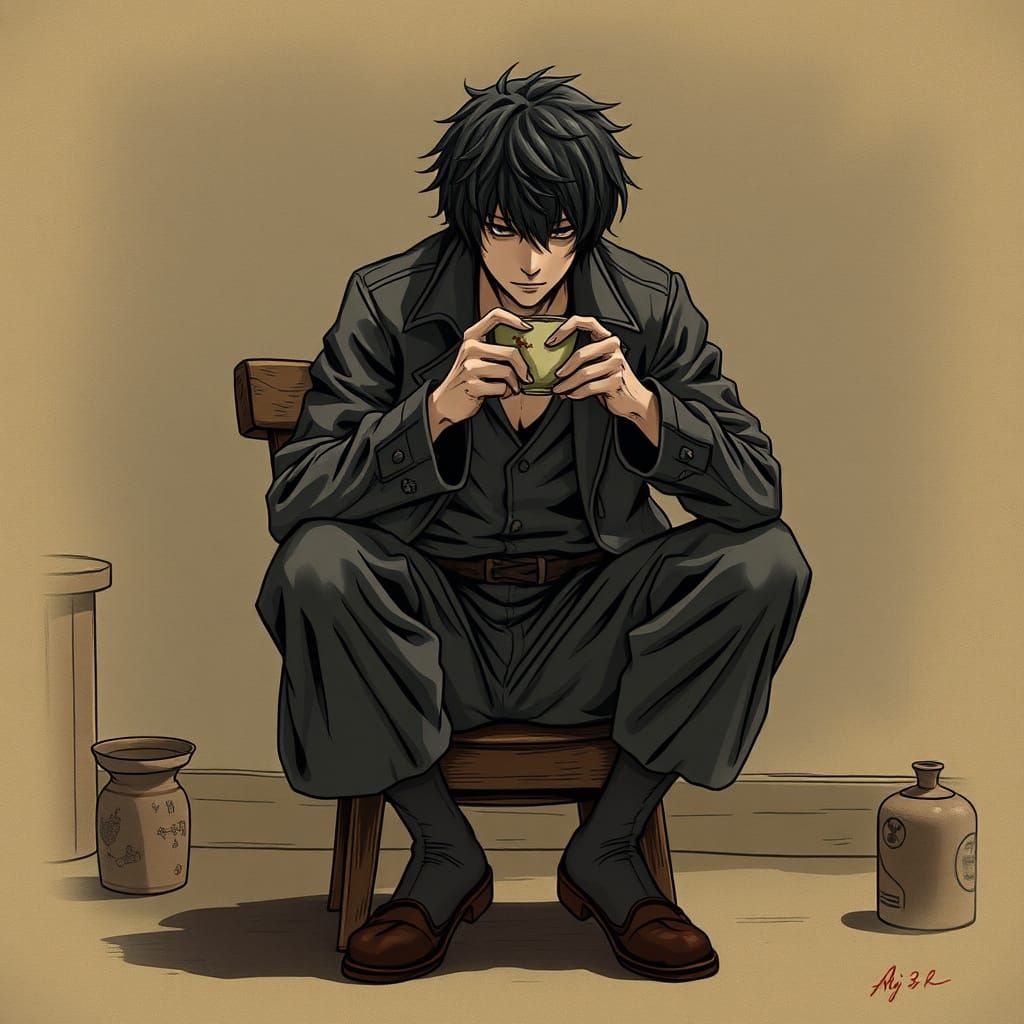L from Death Note in Moody Japanese Tea Room Atmosphere