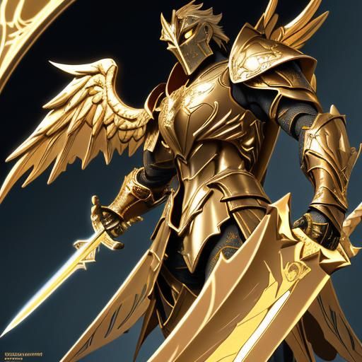 Golden Winged Knight with Luminous Sword