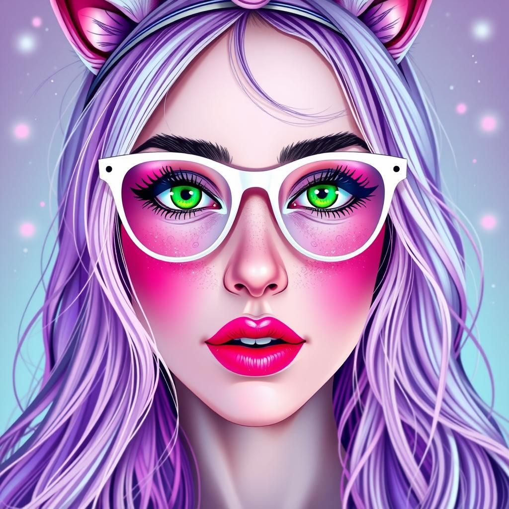 Whimsical Woman with Unicorn Hair, Digital Fractal Art