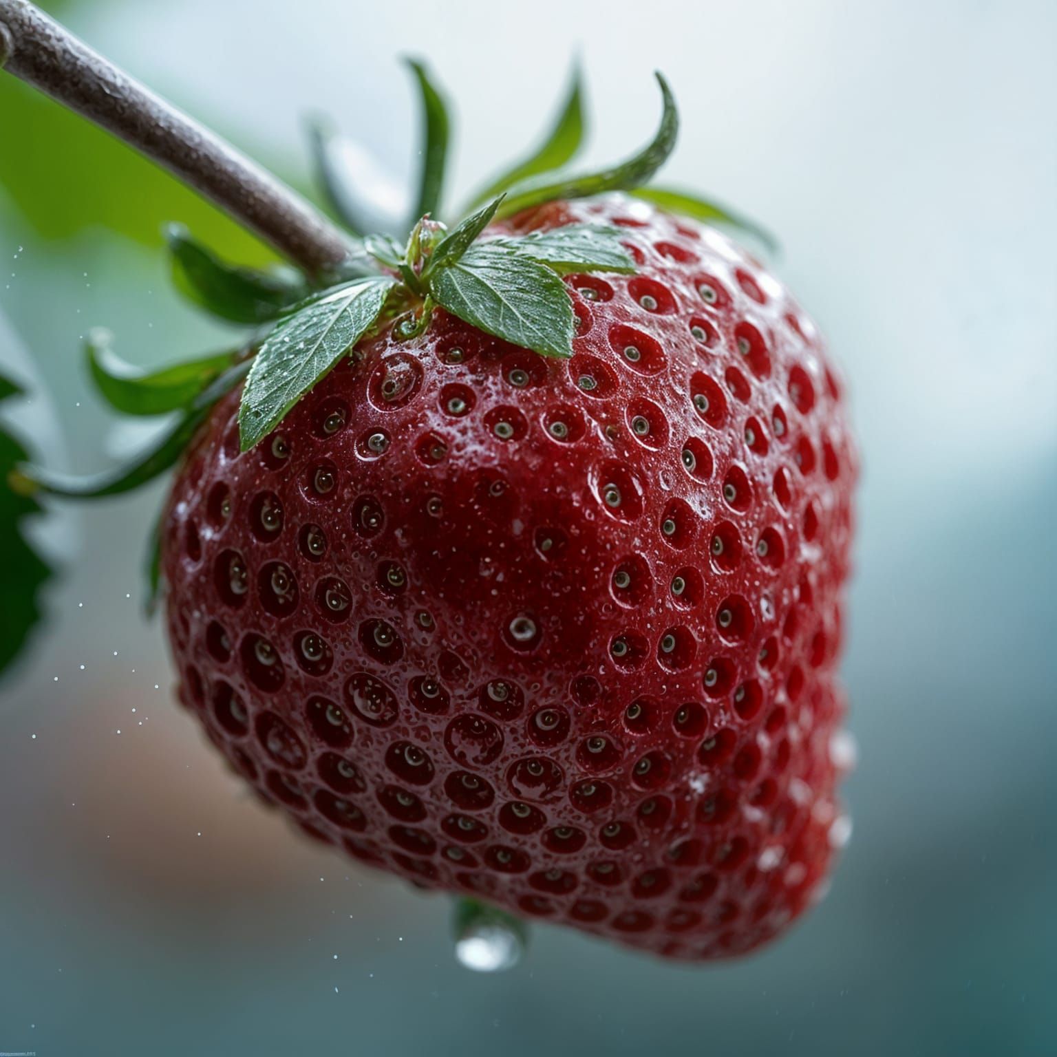 Sad Strawberry in Rain: Hyper-Realistic 3D Render