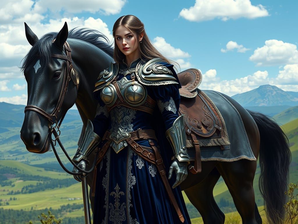 A digital image of a beautiful warrior woman with ornate arm...