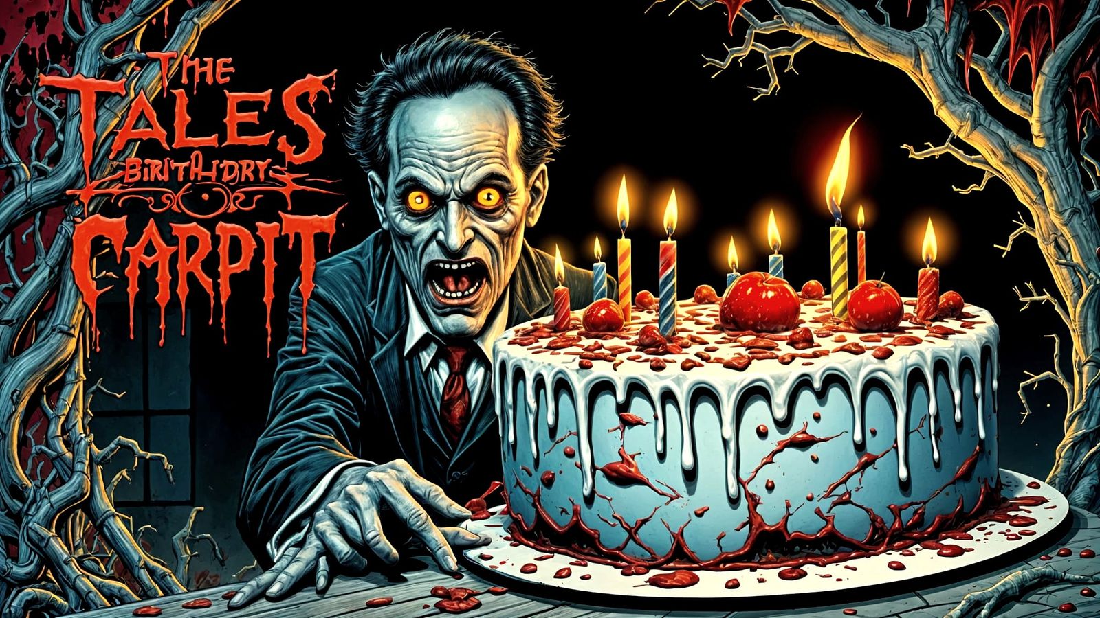 Scary Graphic Comic Book Illustration: The Birthday Party
