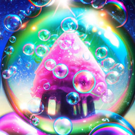 Bubblegum Treehouse in Soap Bubble Orb, Solarpunk Style