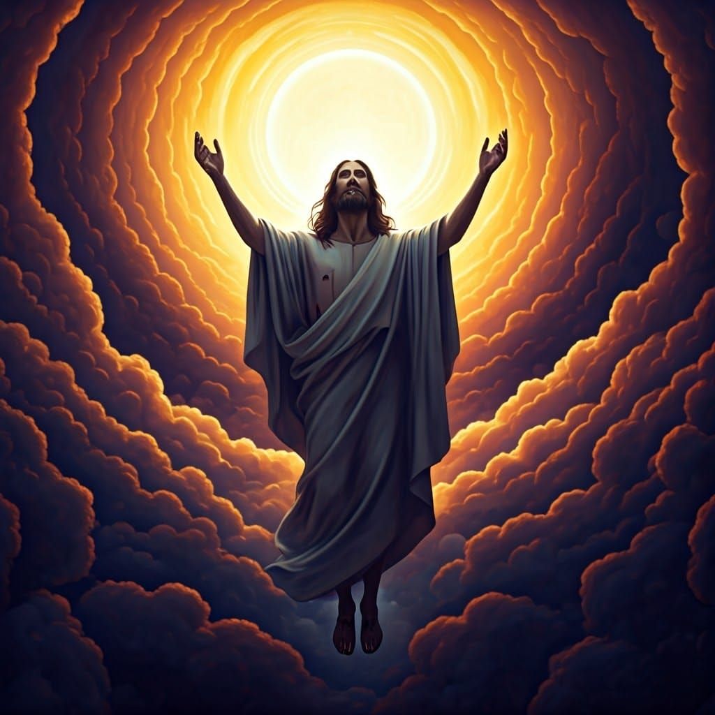 Jesus Ascending to Heaven in Vibrant Colors