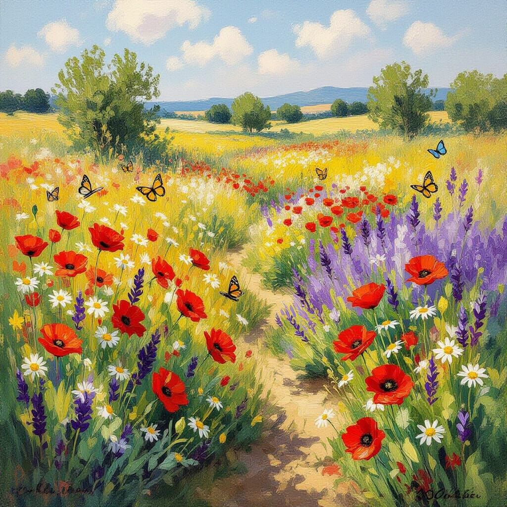 Sun-Drenched Wildflower Meadow Alive with Butterflies