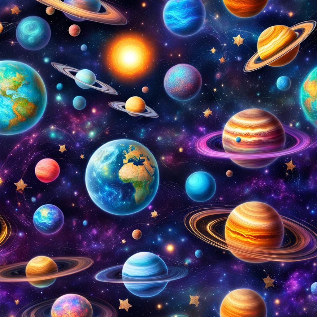 Galactic Space Art with Planets and Stars