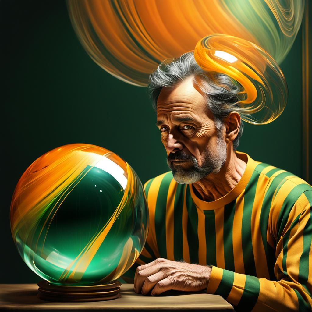 Mystical Man Gazing into Glass Orb: Digital Art