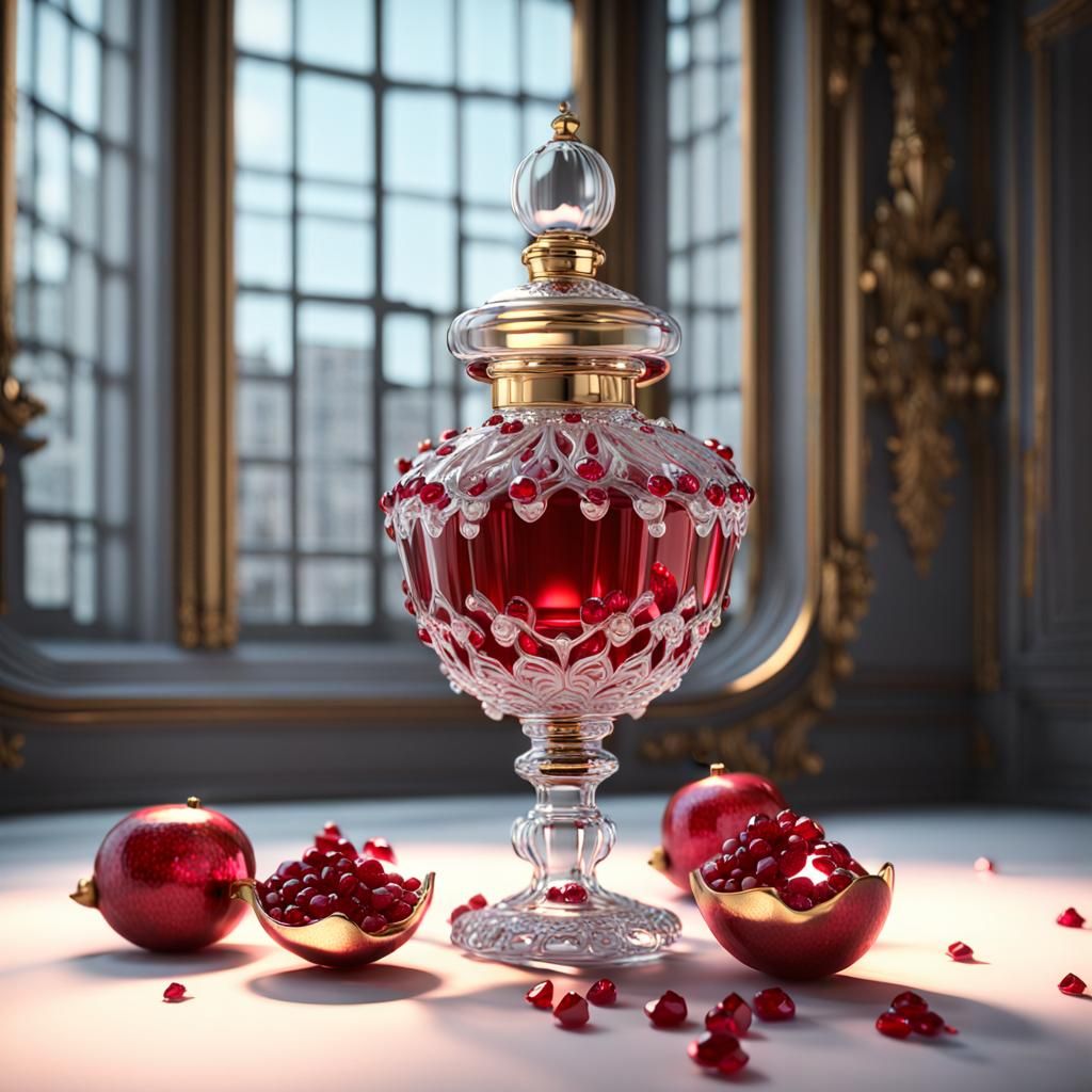 Rococo Glass Phial with Ruby Pomegranate Bath Oil