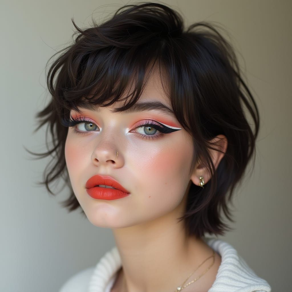 Teen with Bold Graphic Eyeliner and Dewy Complexion
