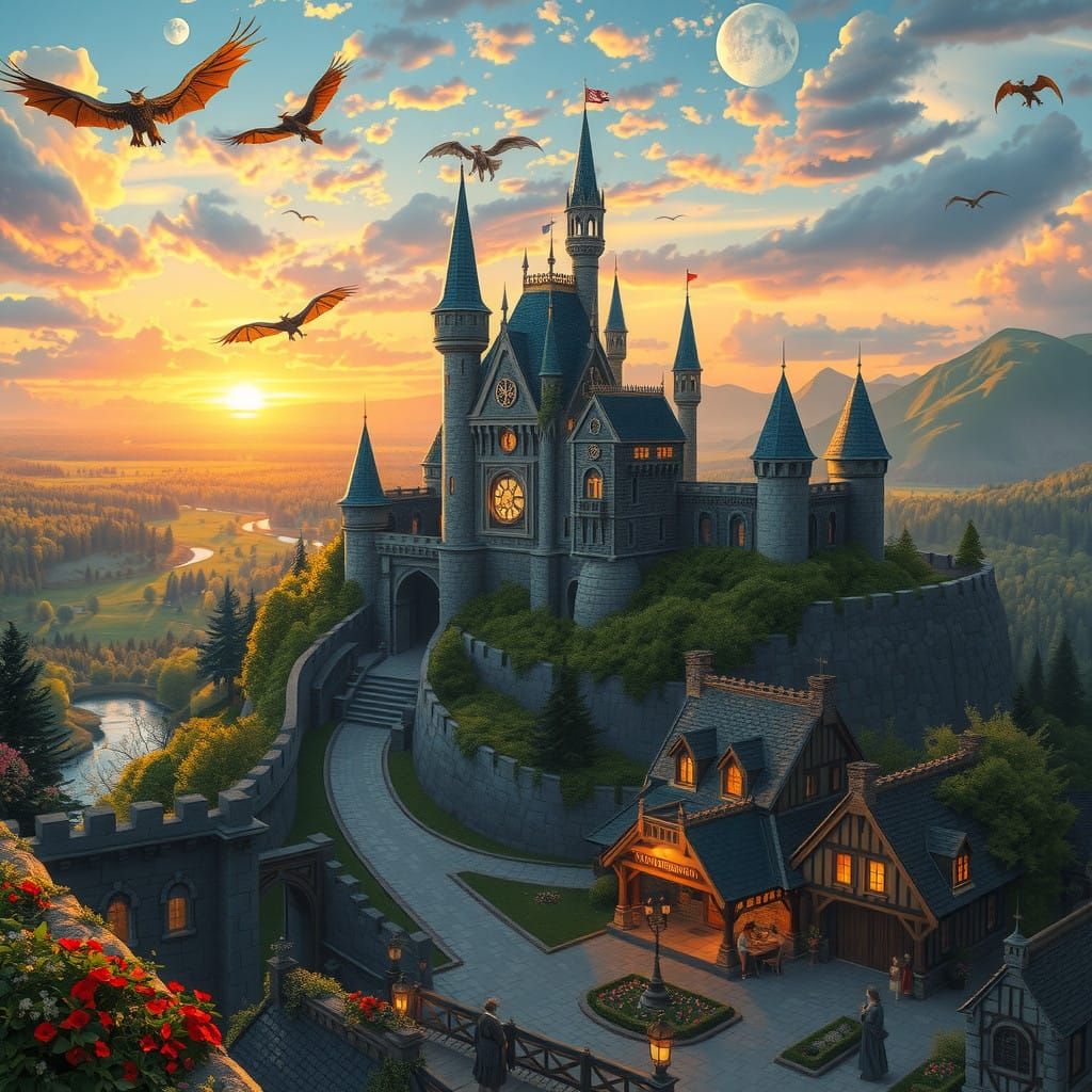 Ethereal Castle Kingdom in Vibrant, Dreamlike Landscape