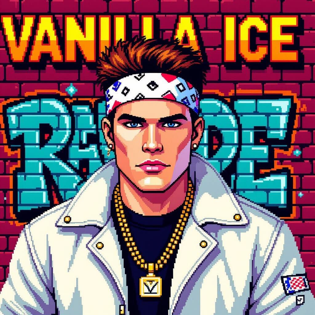 Vanilla Ice Pixel Art Portrait in 8-Bit Style