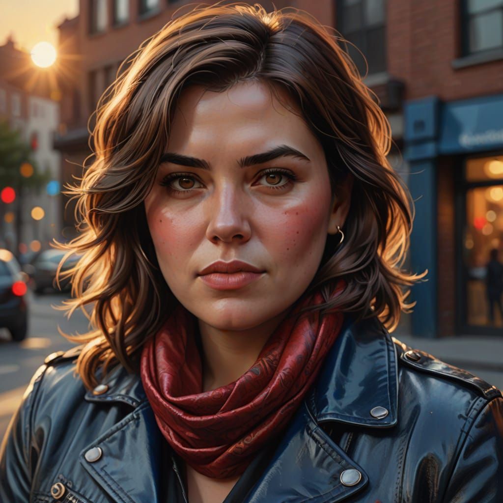 Portrait of Woman in Red Scarf as Oil Painting