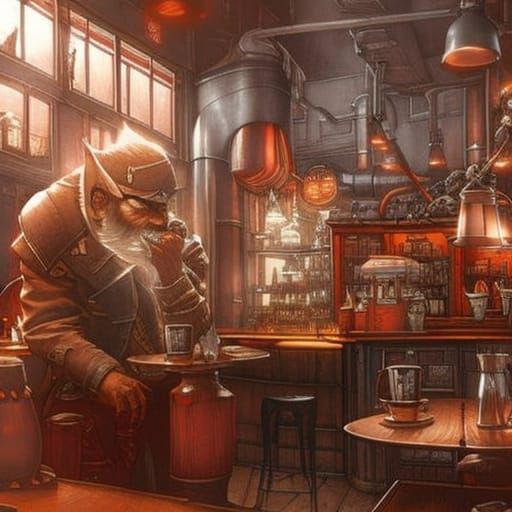 Lumberjack IT Guy in Coffee Shop Illustration