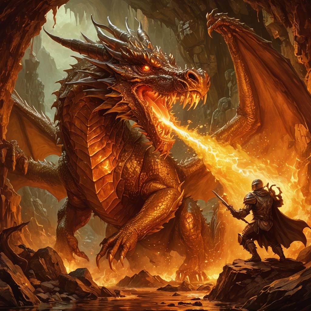 Copper Dragon Acid Breath in Classic Fantasy Art
