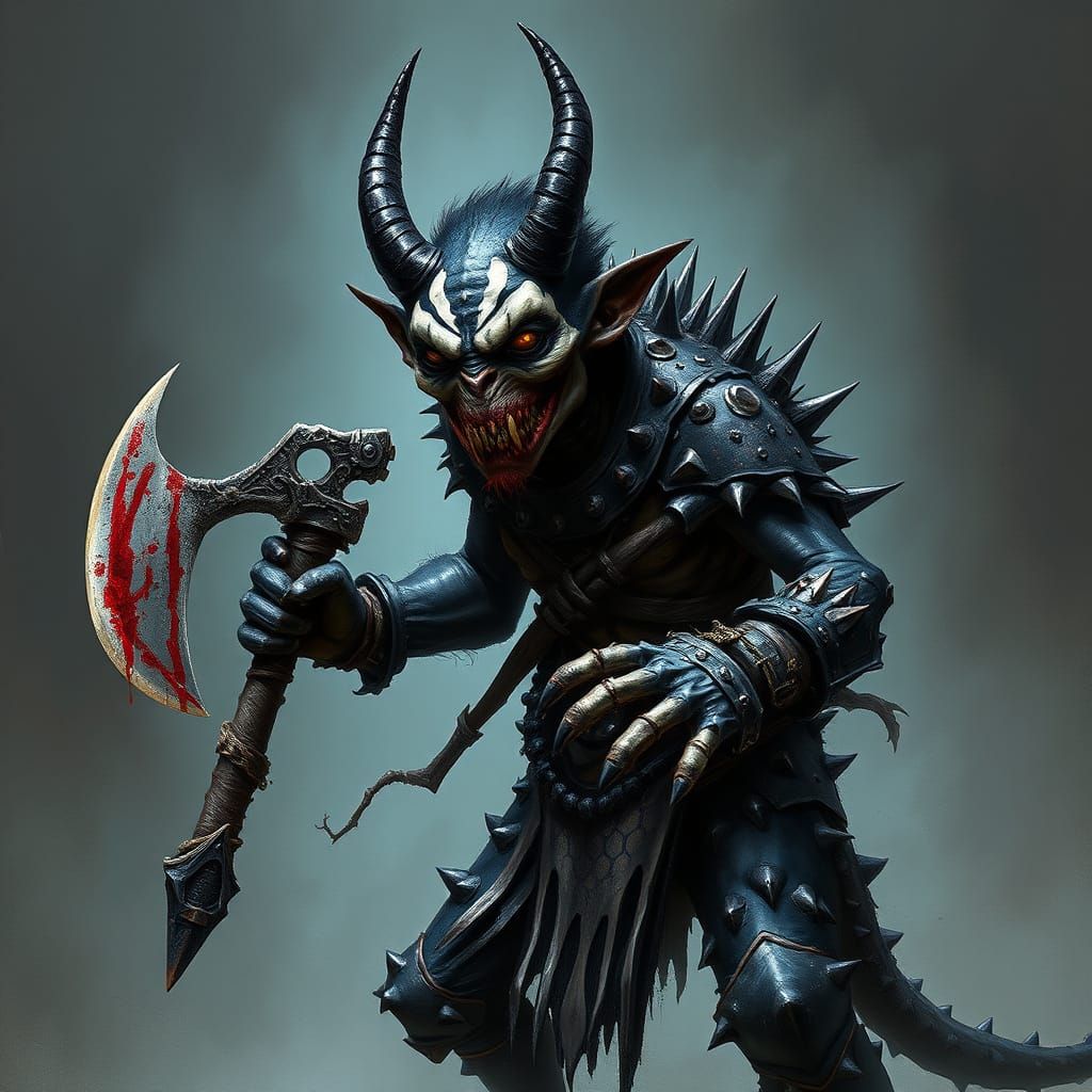 Dark Fantasy Kobold Warrior in KISS-Inspired Face Paint