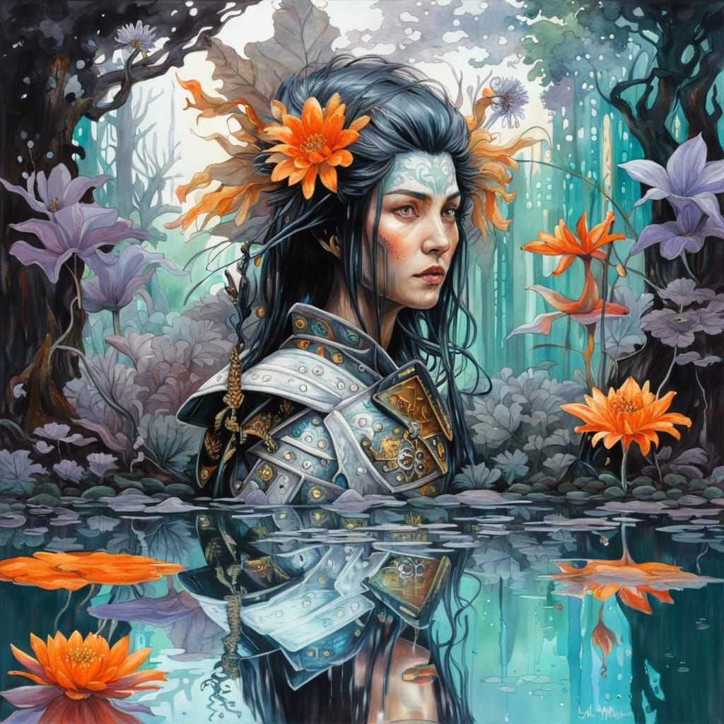 Samurai Poison Ivy in Mirrored Dark Fantasy