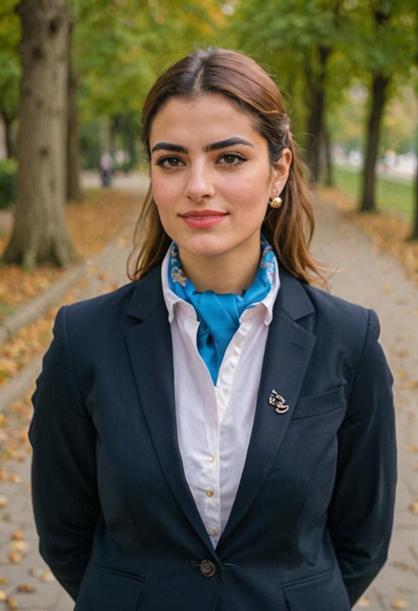 Classy Preppy Persian Woman in Suit and Scarf