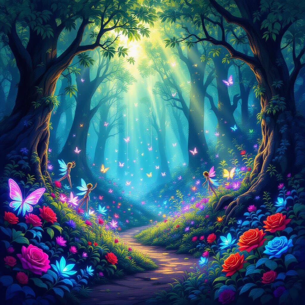 Bioluminescent Forest With Spirit Energy And Fairies