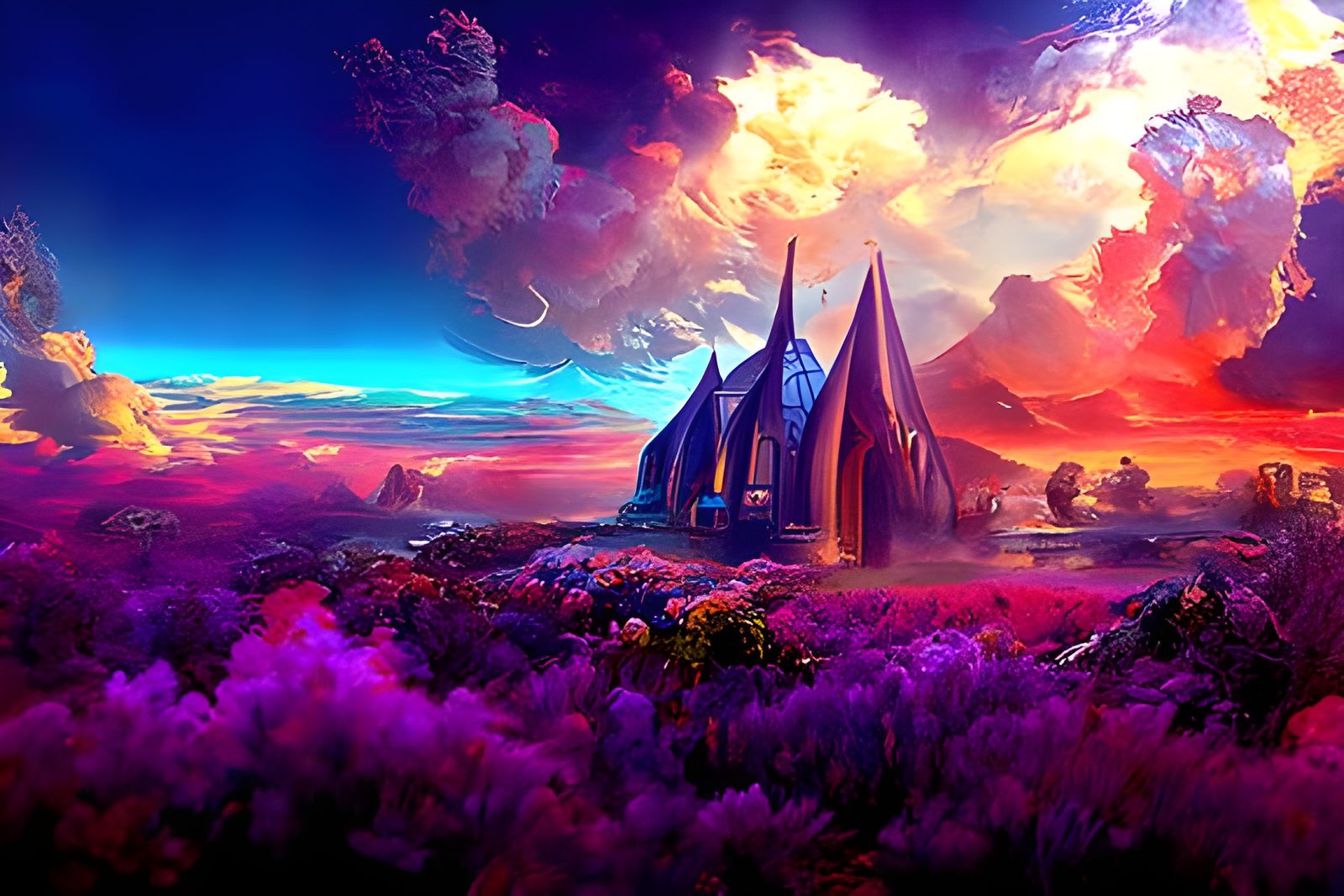 Surreal Landscape with Imposing Architecture in Hyperrealism