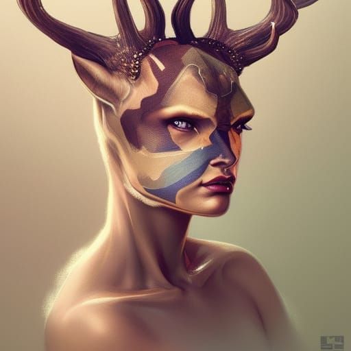 Detailed Portrait of a Deer Woman in Splash Art Style