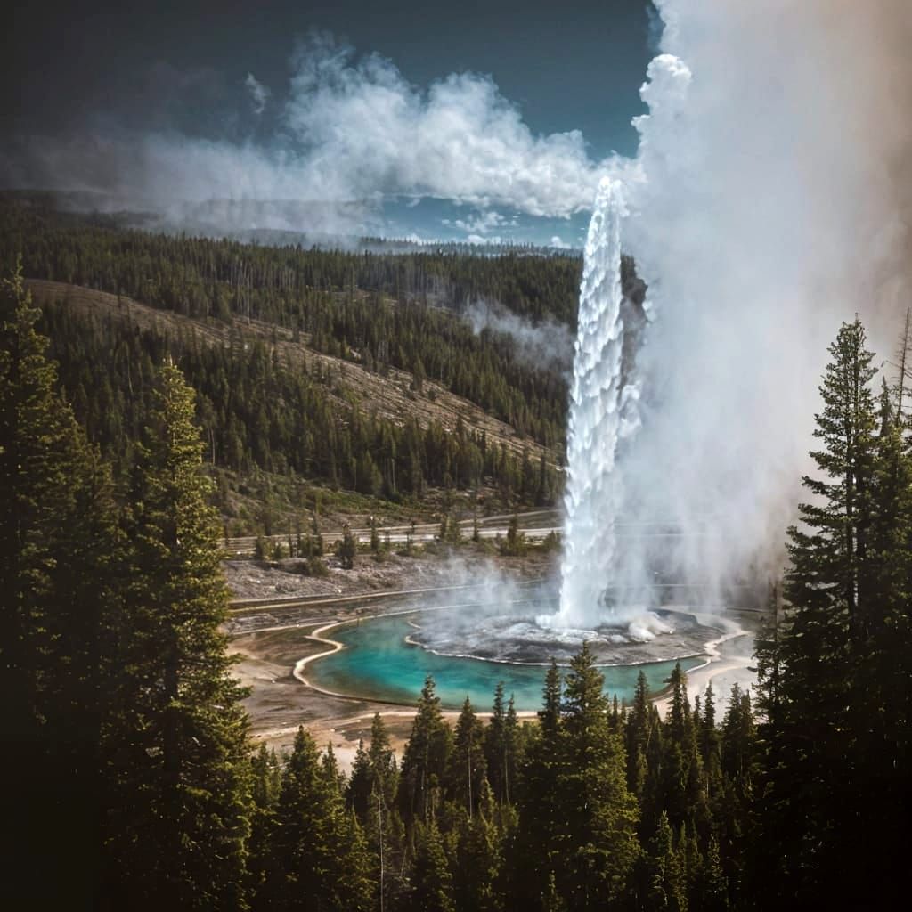 Epic Cinematic Moment of Old Faithful Erupting in Yellowston...