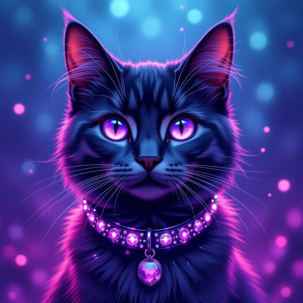 Majestic Purple-Eyed Cat in Ethereal Style