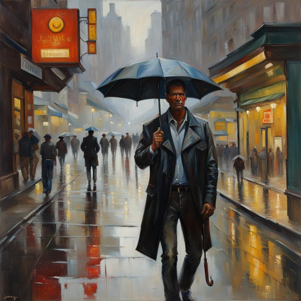 Man with Umbrella: Oil Painting by Gurney