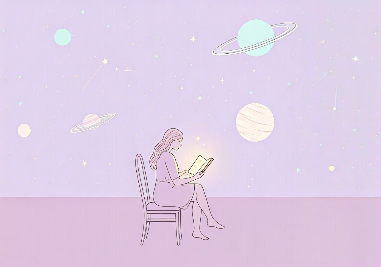 Celestial Reader in Ethereal Pastel Dreamscape