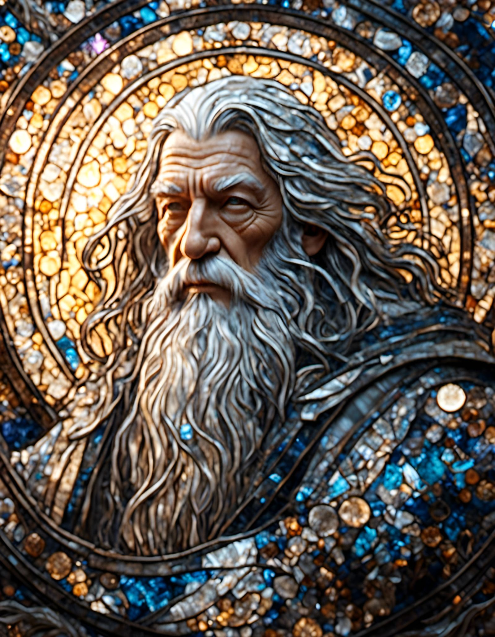 Gandalf the White: Mosaic Stained Glass Portrait