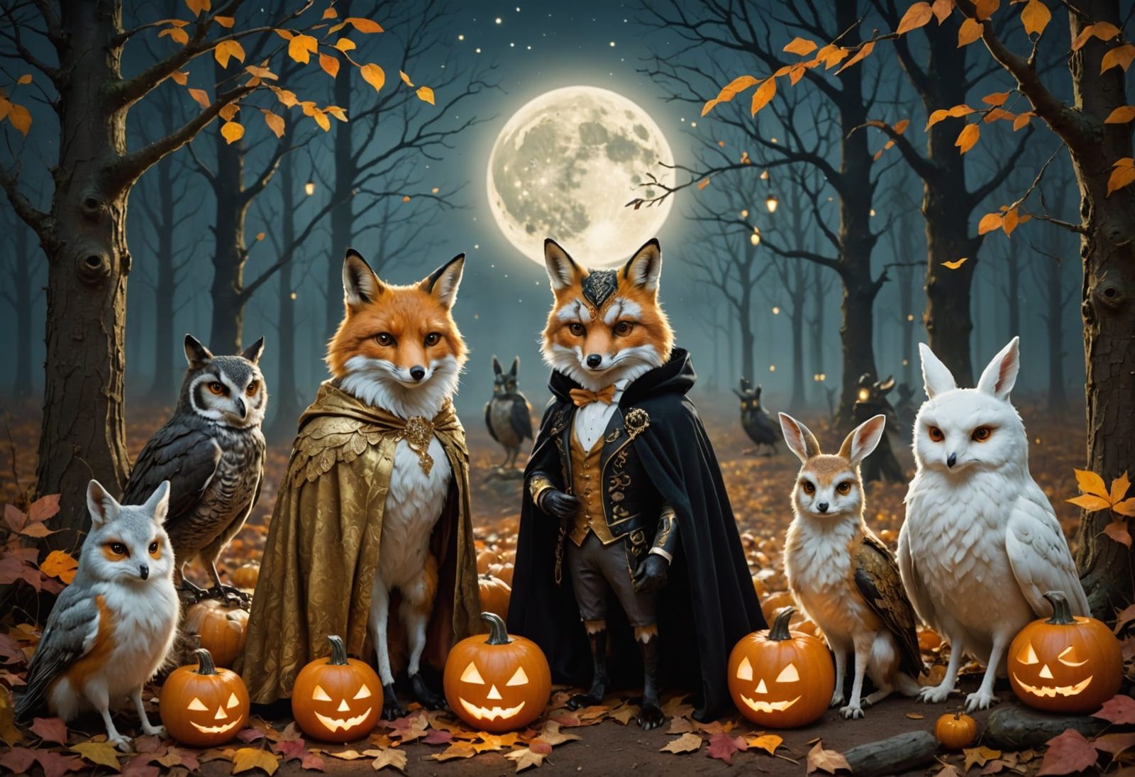Enchanted Forest Animals Under Full Moon