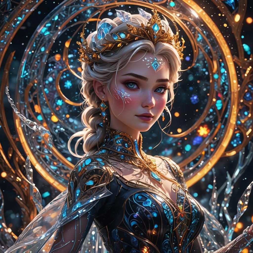 Frozen Glass Woman with Intricate Patterns