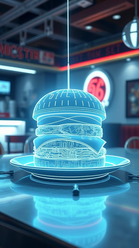 Holographic Hamburger Schematic in Black Light Line Art
