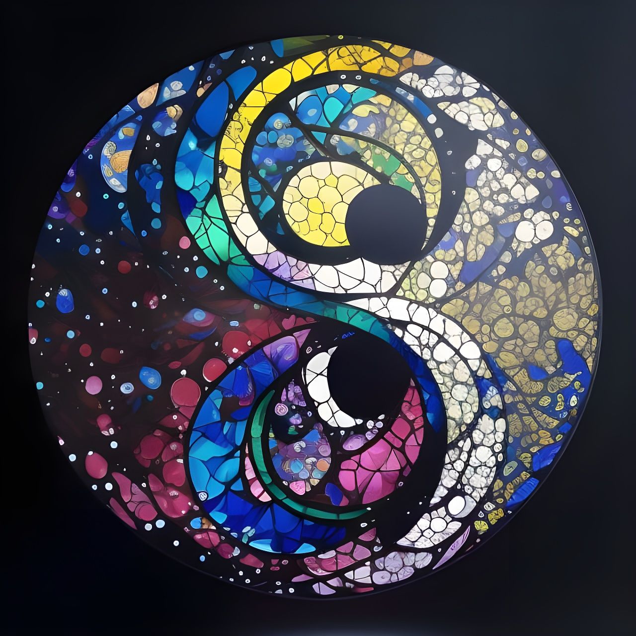 Floral Yin Yang in Stained Glass Style