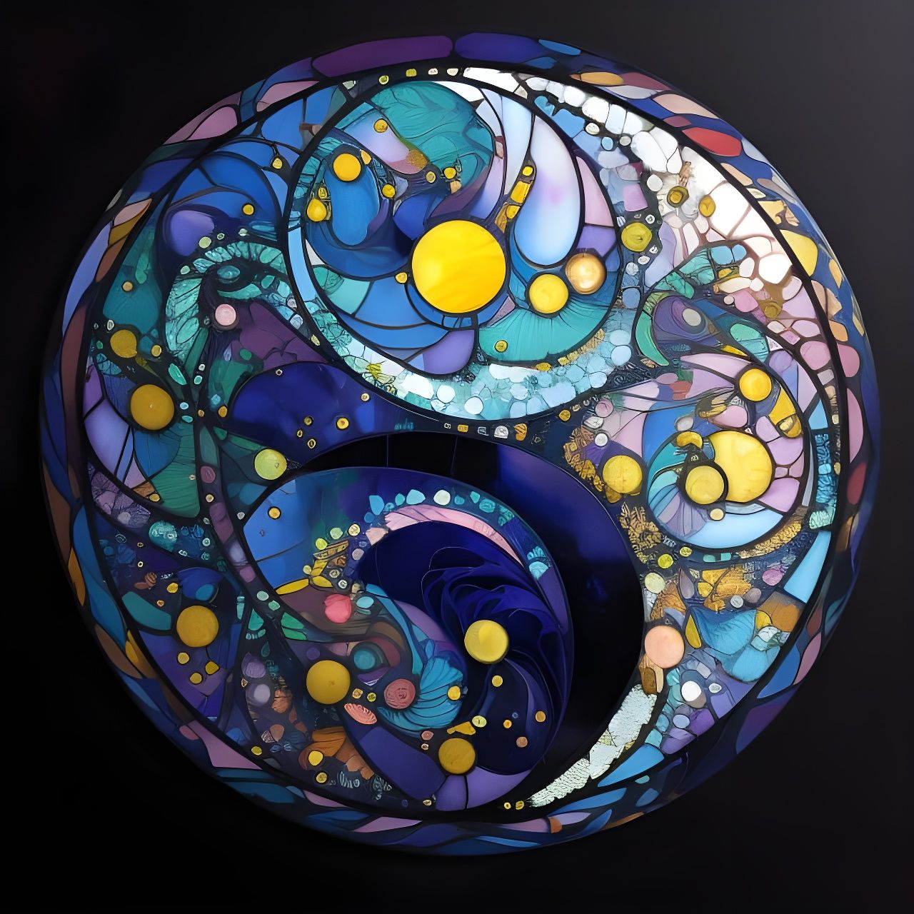 Floral Yin Yang in Stained Glass Style