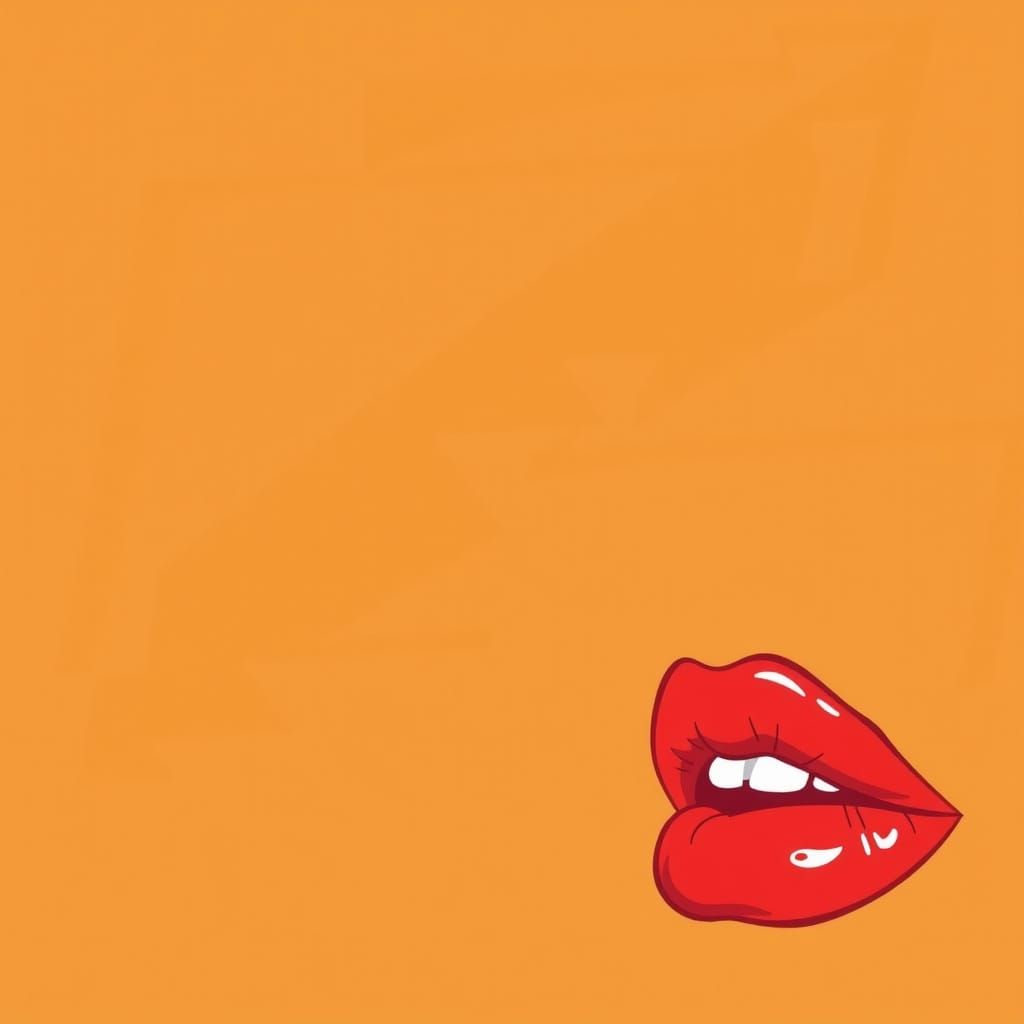 Red Lips in Profile on Orange Background