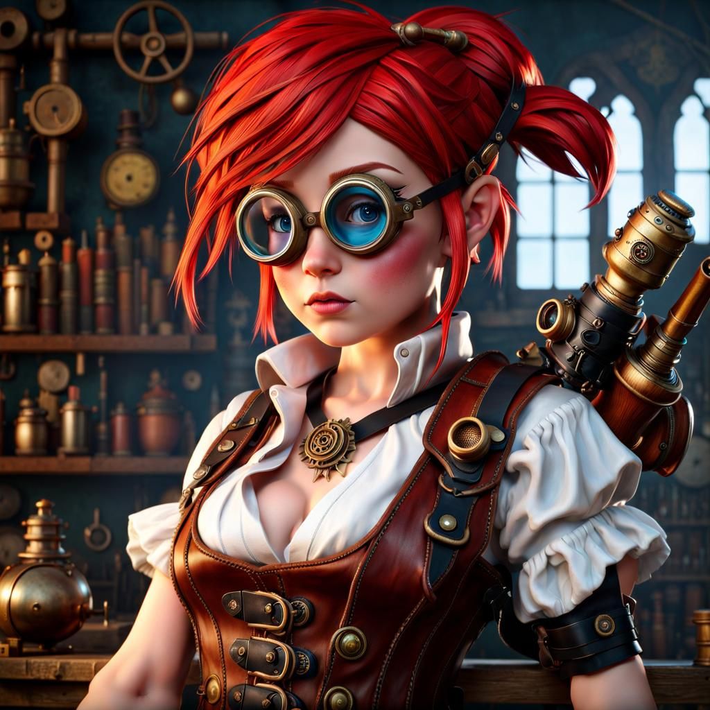 Steampunk Gnome Artificer in Workshop, Hyperdetailed 4K