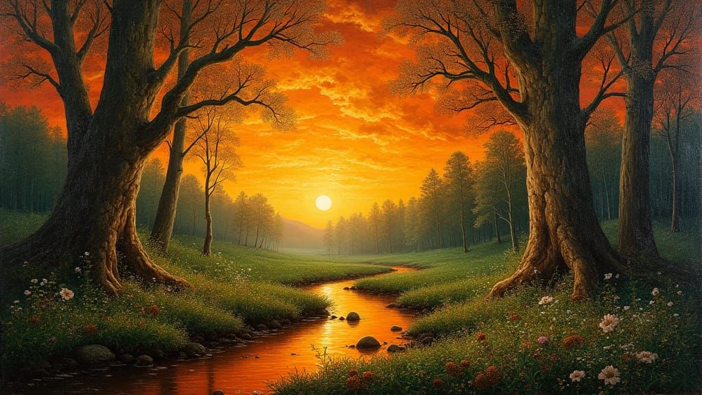 Ancient Forest in Warm Golden Light