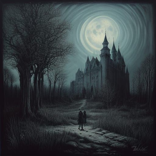 Gothic Beauty in Dark Fantasy Oil Painting