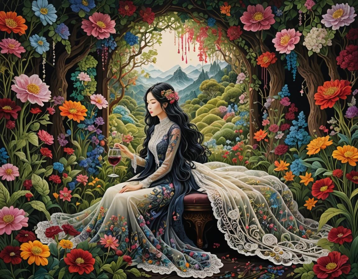 Woman in Magical Garden: Hyper-detailed 8k Artwork