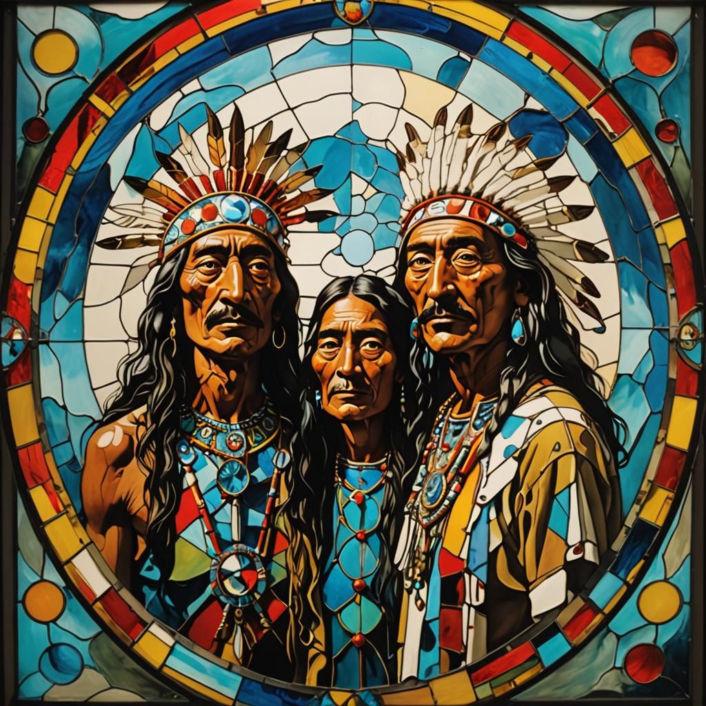 Stained Glass Hippies: A Surreal Oil Painting